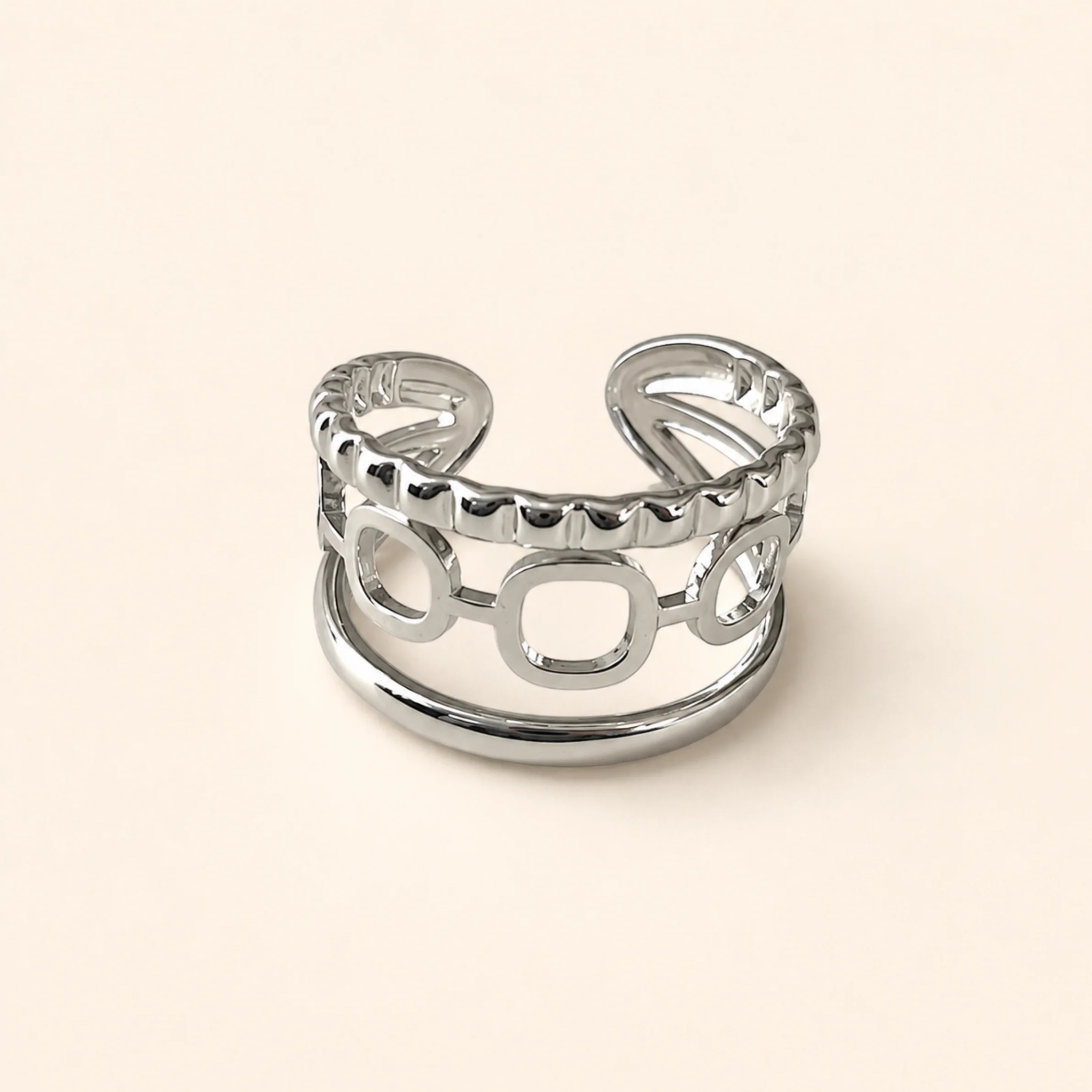 Silver Plated Geometric Cage Ring