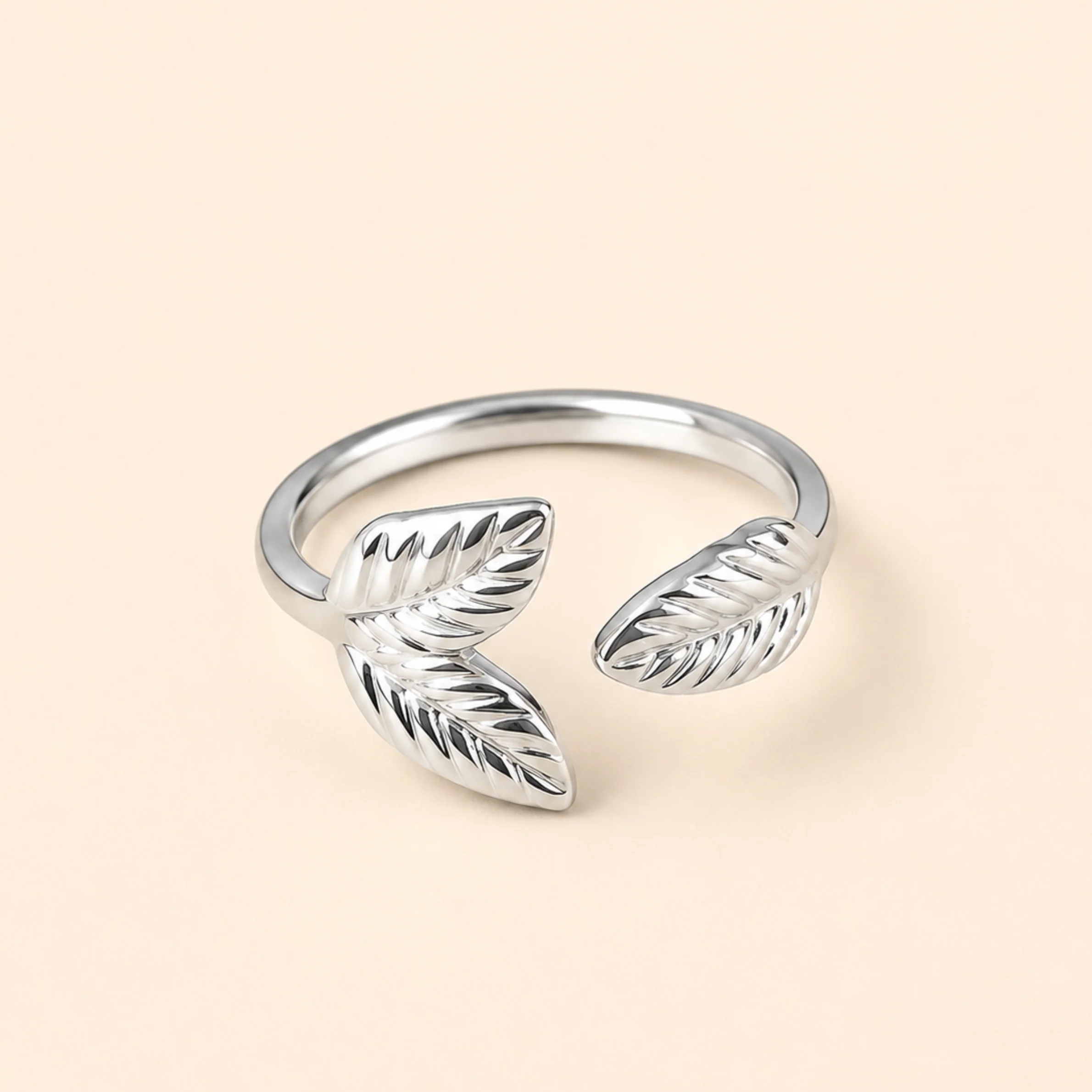Silver Plated  Leaf Duo Ring
