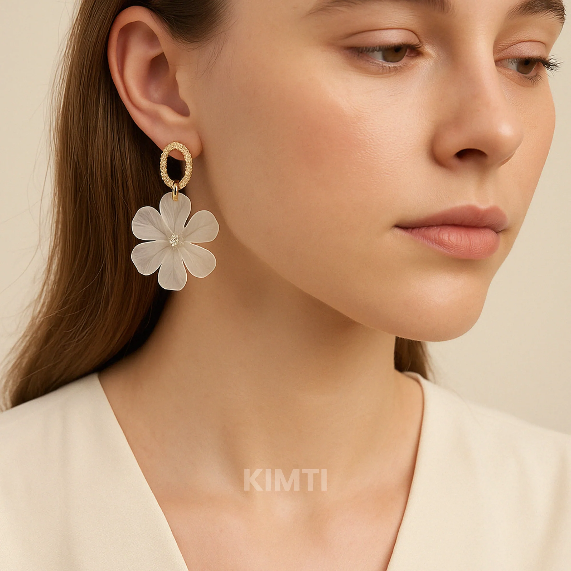 Snow White Flower Dangler Earring - Image 4