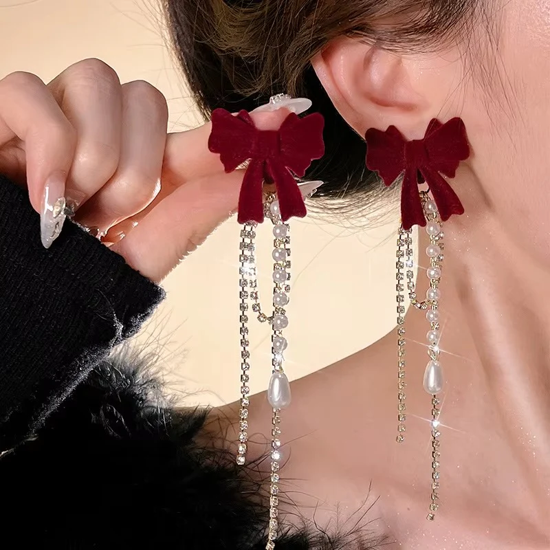 Velvet Ruby Pearl Cascade Earrings - Image 2