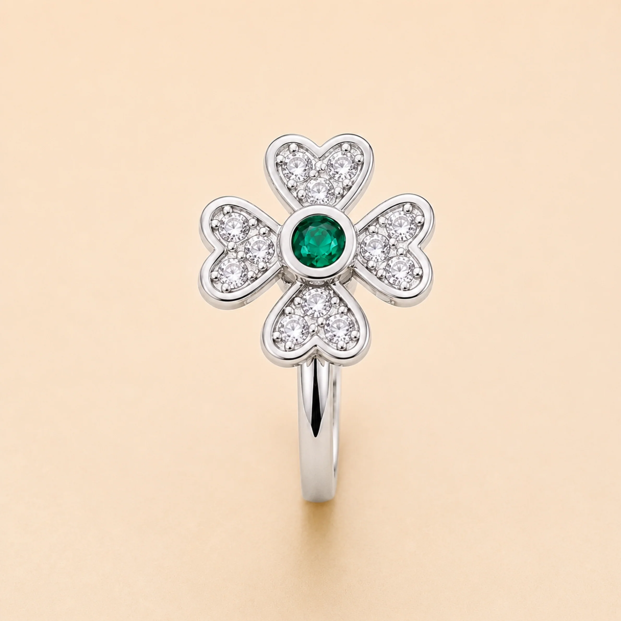 Sparkling Four Heart Clover Ring