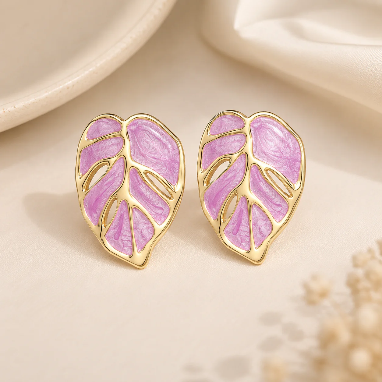 Stainless Steel Leaf Shaped Stud Earrings