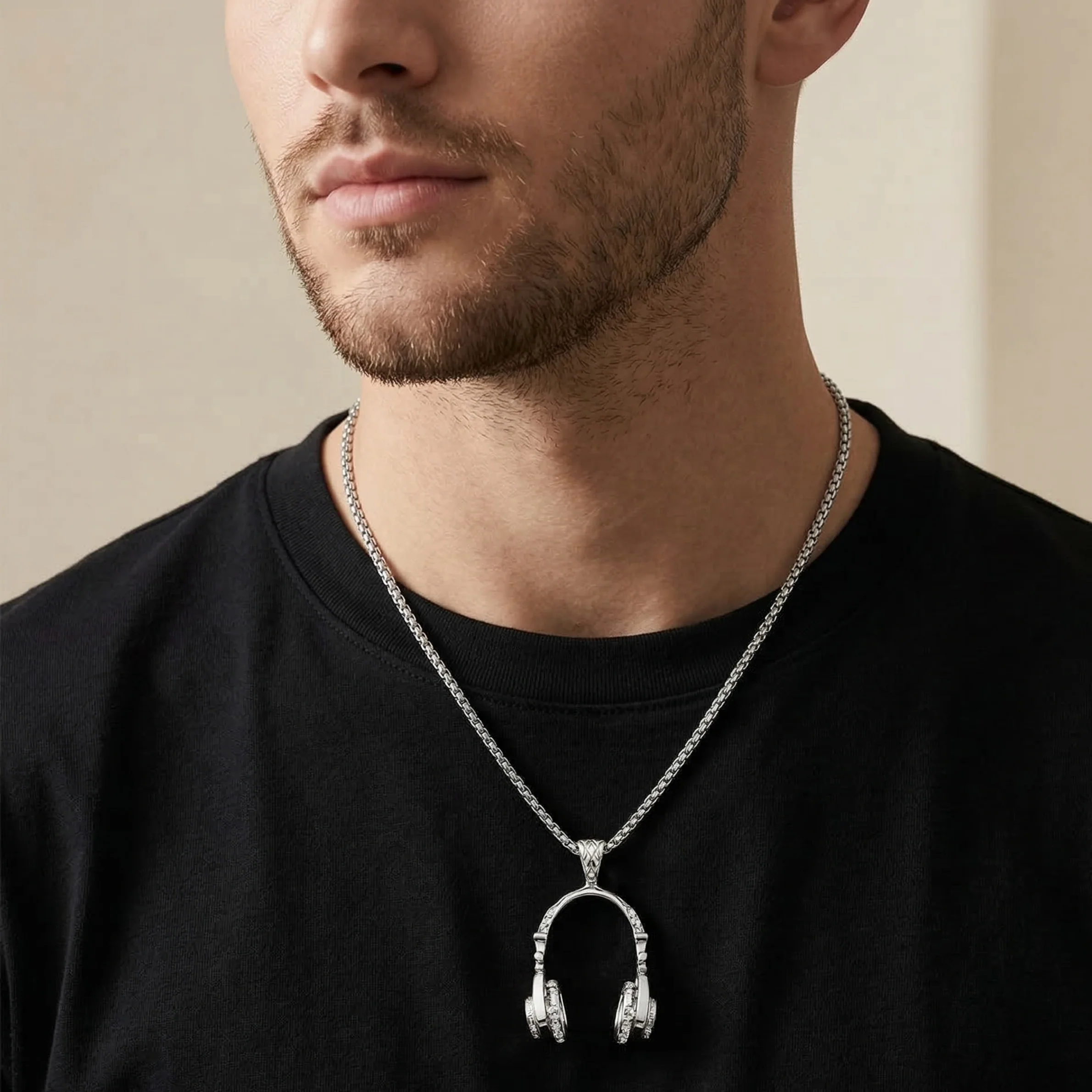 Men - Stylish Music Headphone Charm Necklace - Image 2