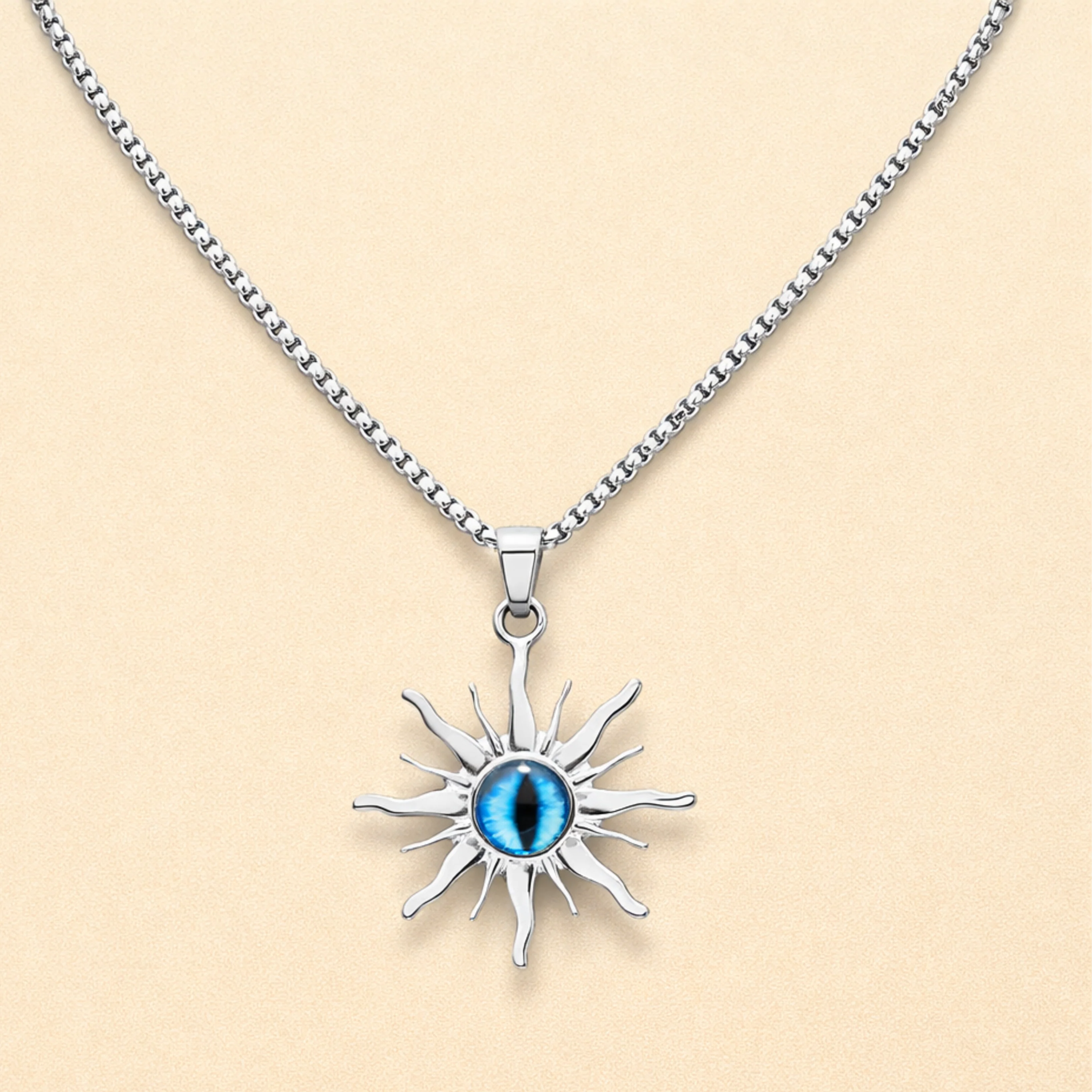 Men - Blue Evil Eye Sun Pendant Necklace
