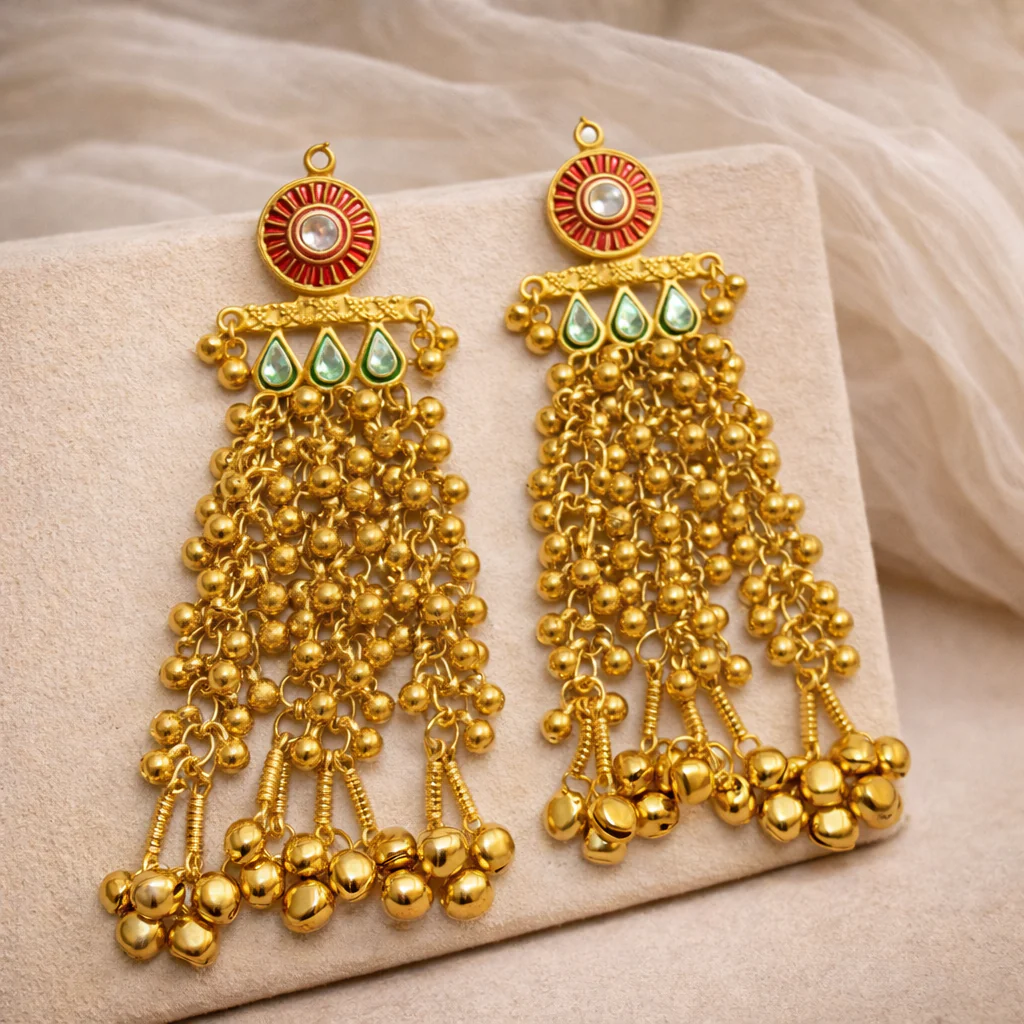 Sunheri Noor Jhalar Kashmiri Earring