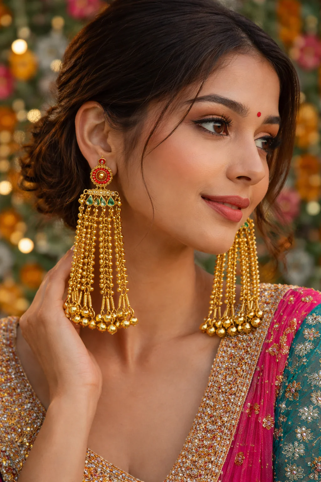 Sunheri Noor Jhalar Kashmiri Earring - Image 2