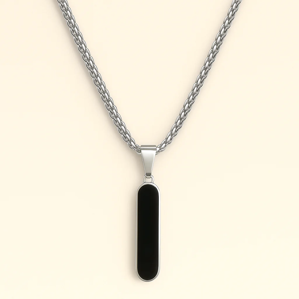 Men - Black Bar Pendant Stainless Steel Necklace