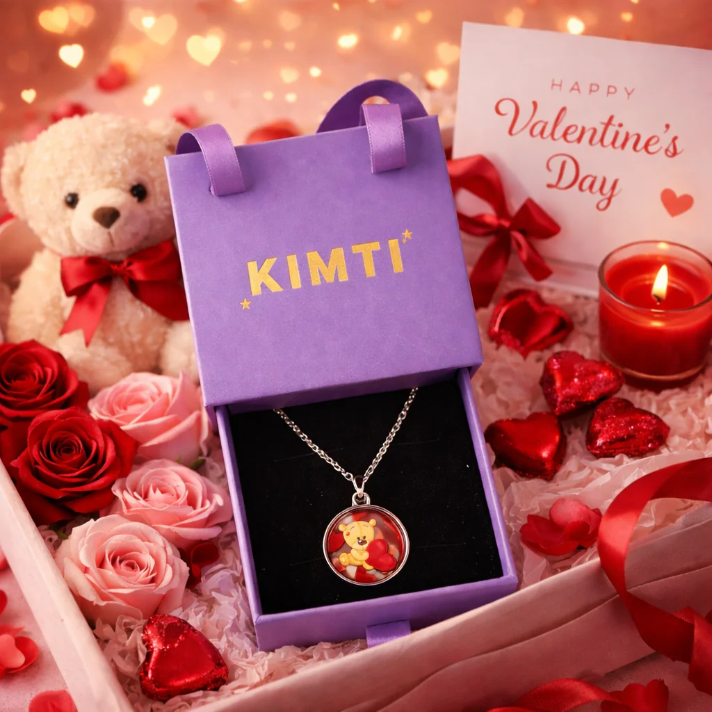 Teddy Bear Heart Pendant Necklace