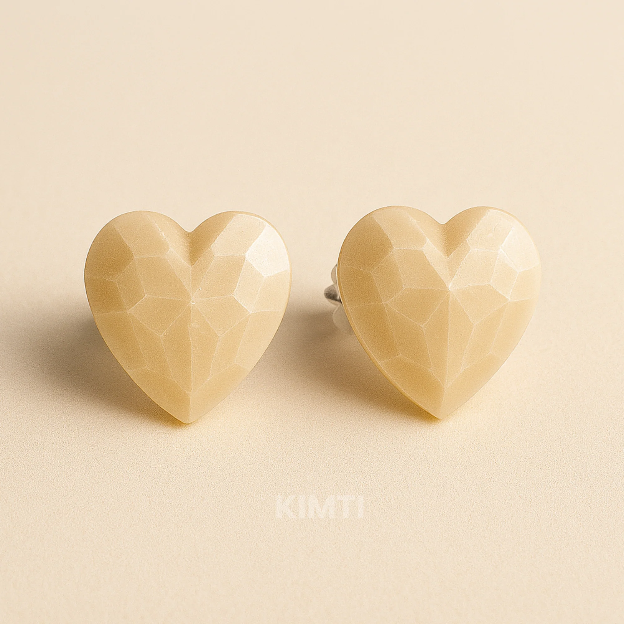 Faceted Love – Cream Heart Earrings - Image 2