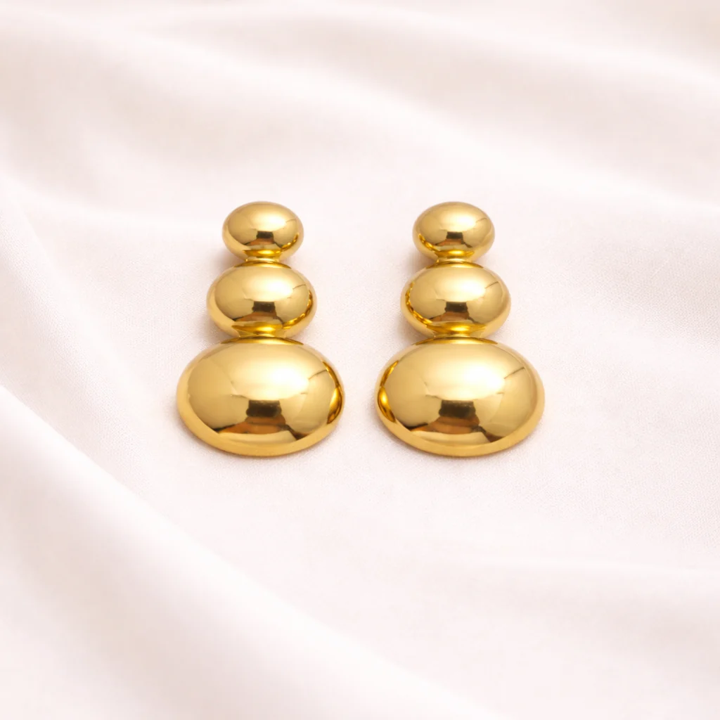 18k Gold Plated Trio Dome Royal Earrings - Image 3