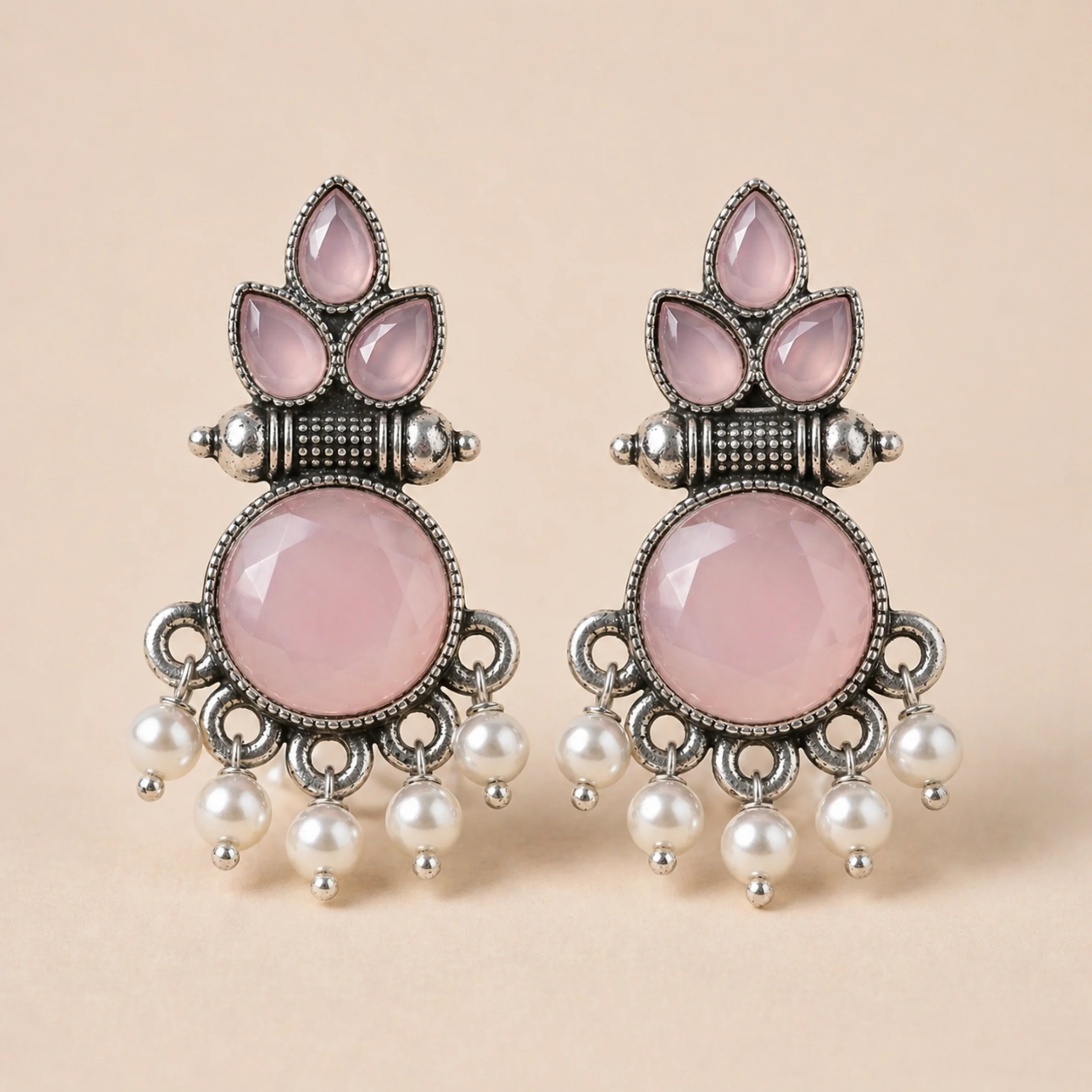 Turquoise Pearl Royale Oxidised Earrings