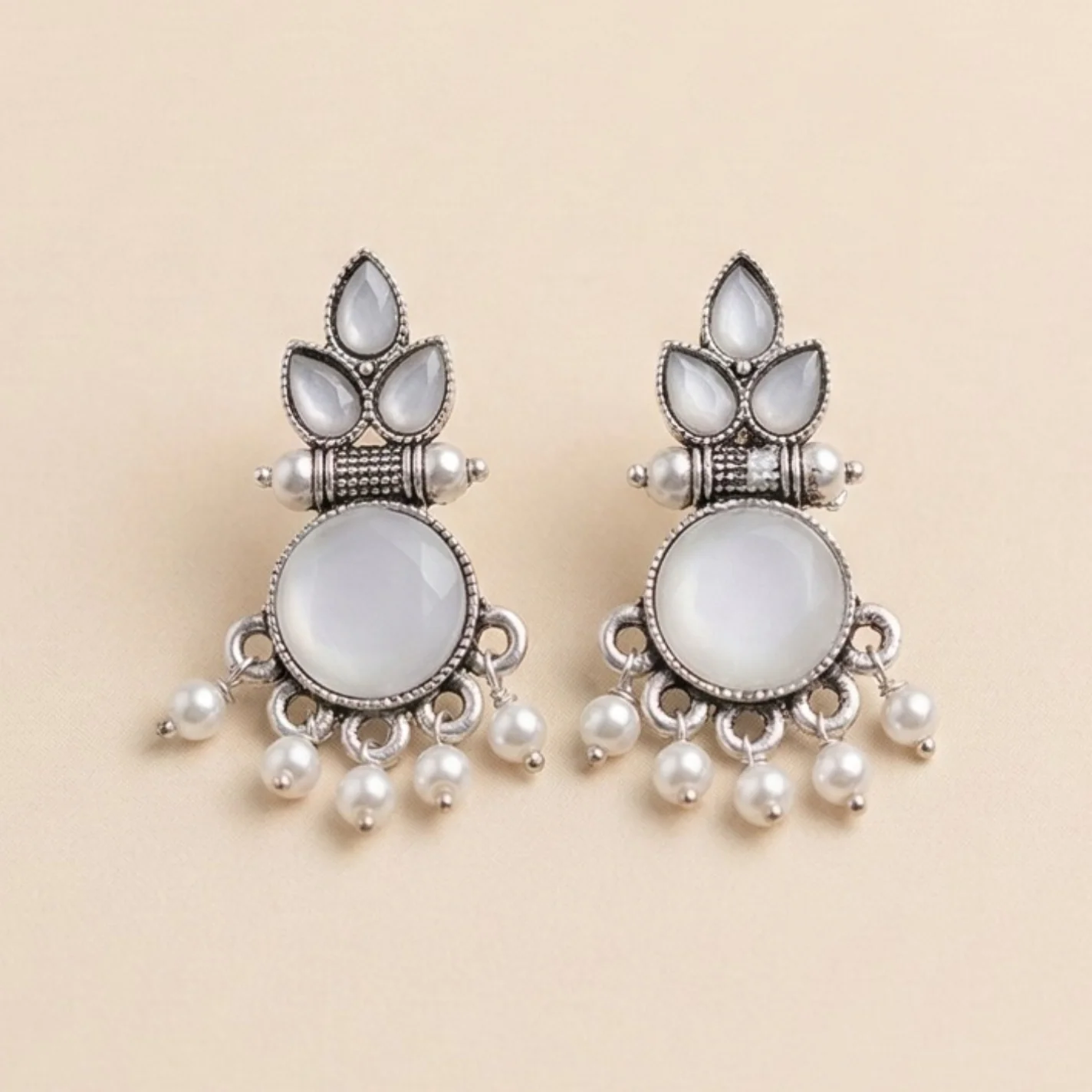 Turquoise Pearl Royale Oxidised Earrings - Image 2