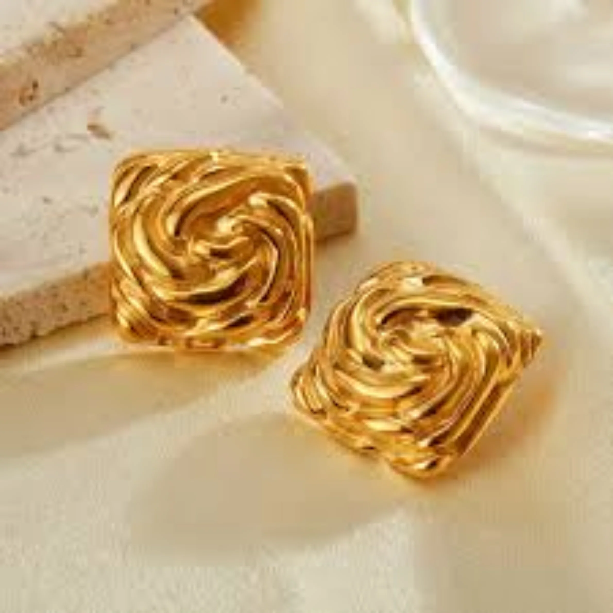 18k Gold Plated Velora Gold Weave Earrings - Image 3