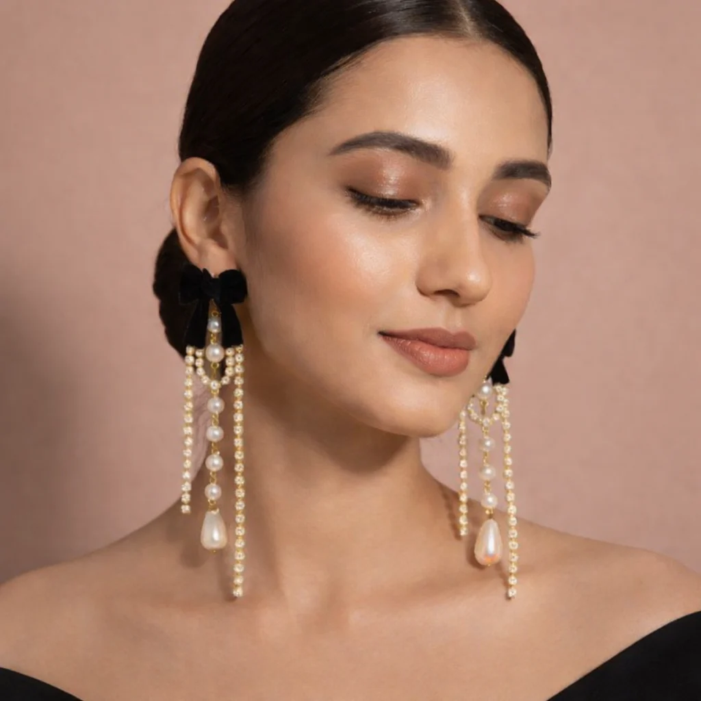 Midnight Velvet Pearl Cascade Earrings - Image 2