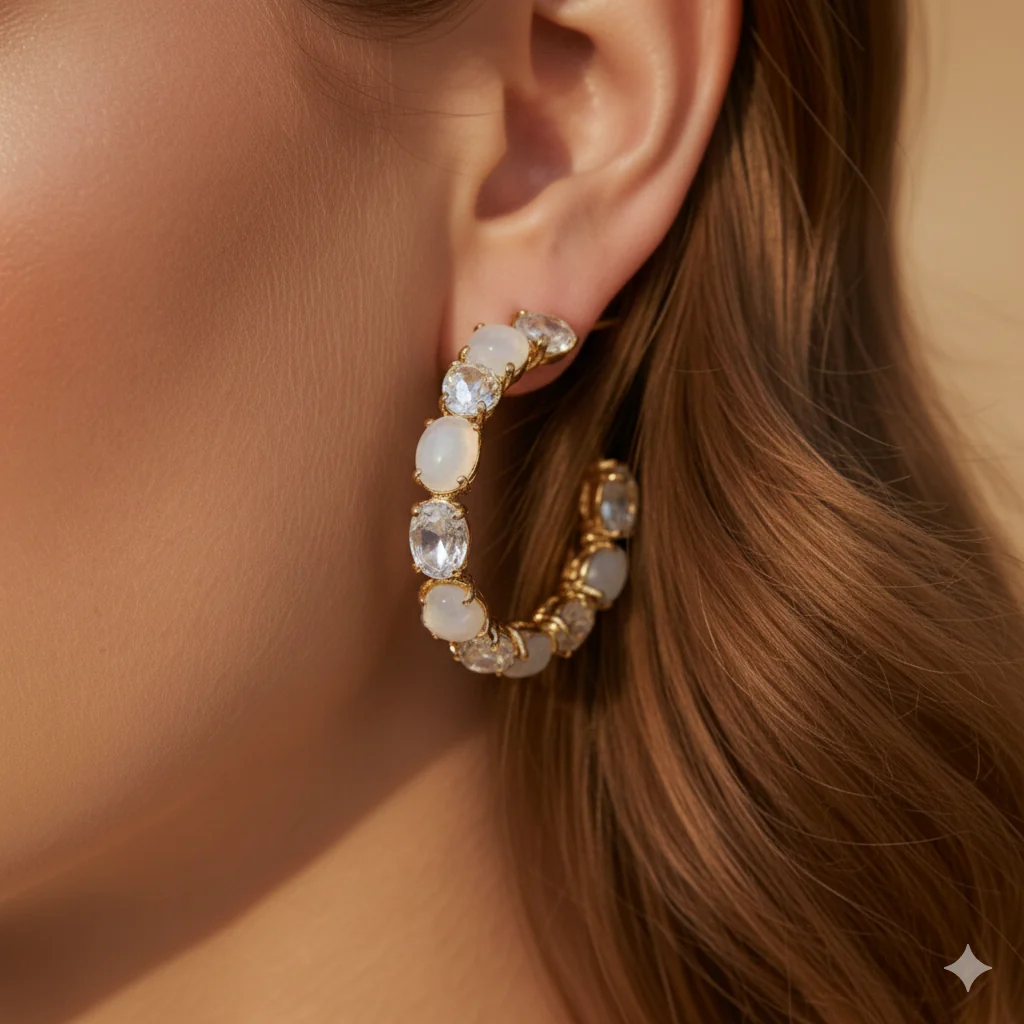 White Gem Luxury Party Hoops - Image 2