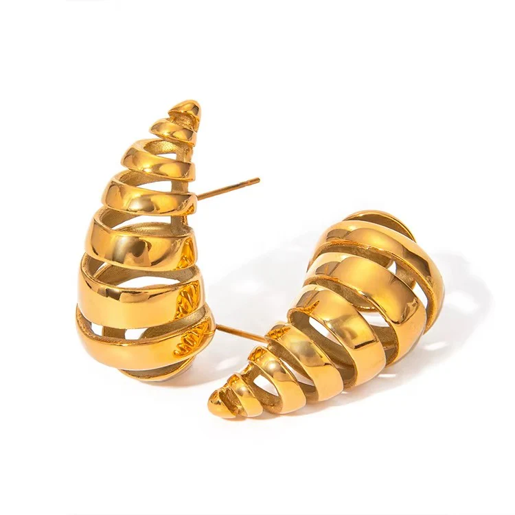 Water Drop Shaped Spiral Horn Stud Earrings - Image 2