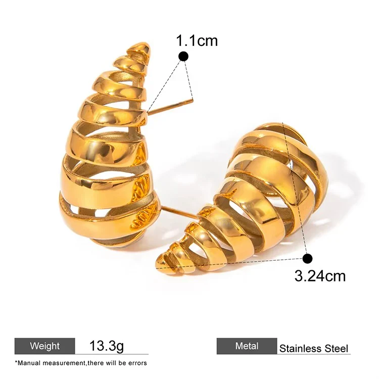 Water Drop Shaped Spiral Horn Stud Earrings - Image 3