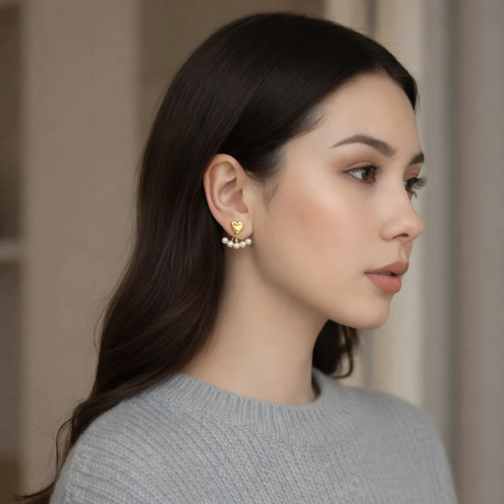 Whenever Heart Pearl Earring - Image 5