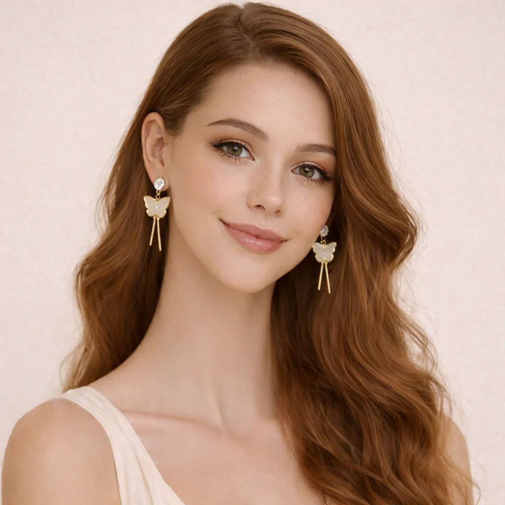 White Butterfly Dangler Drop Earring - Image 2