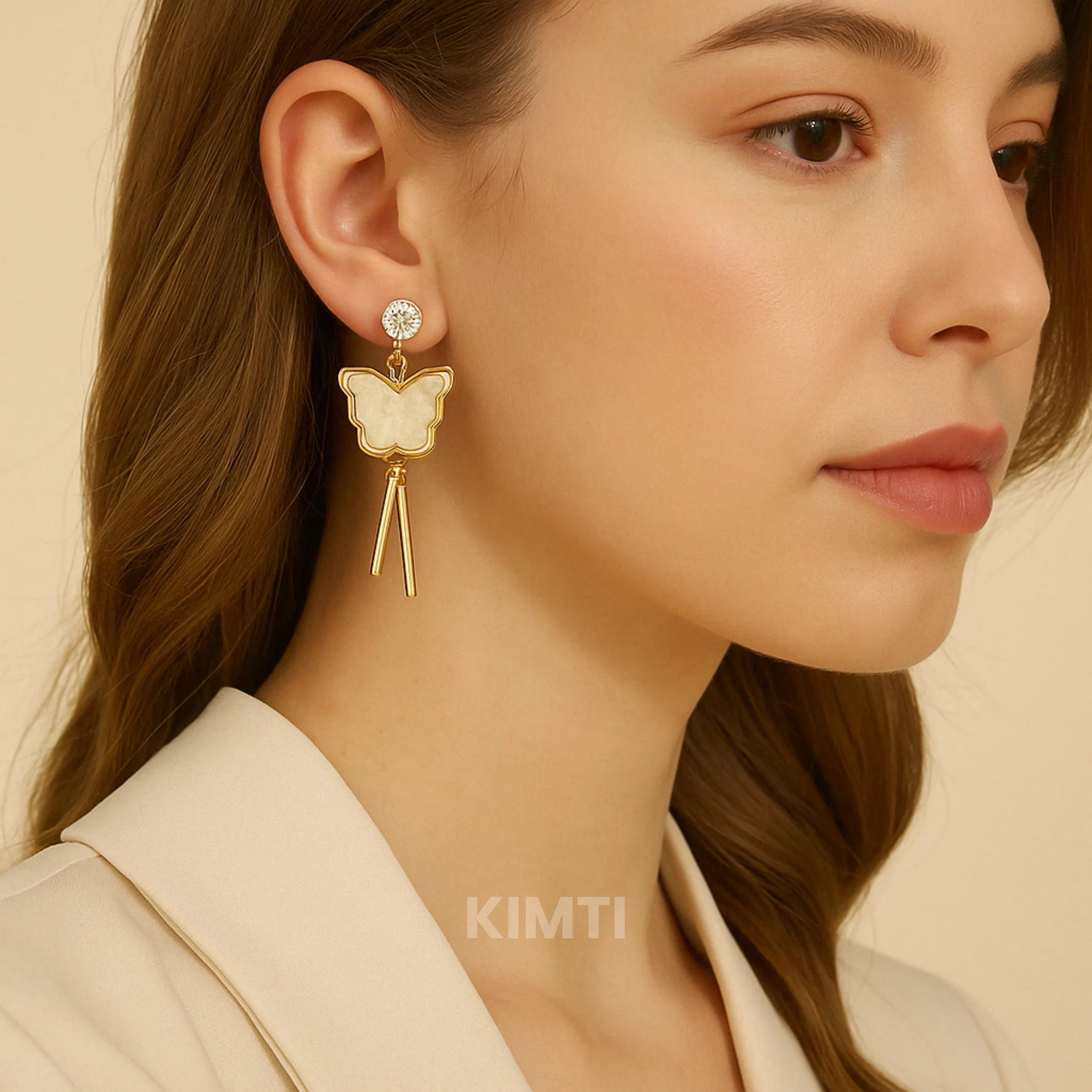 White Butterfly Dangler Drop Earring - Image 3