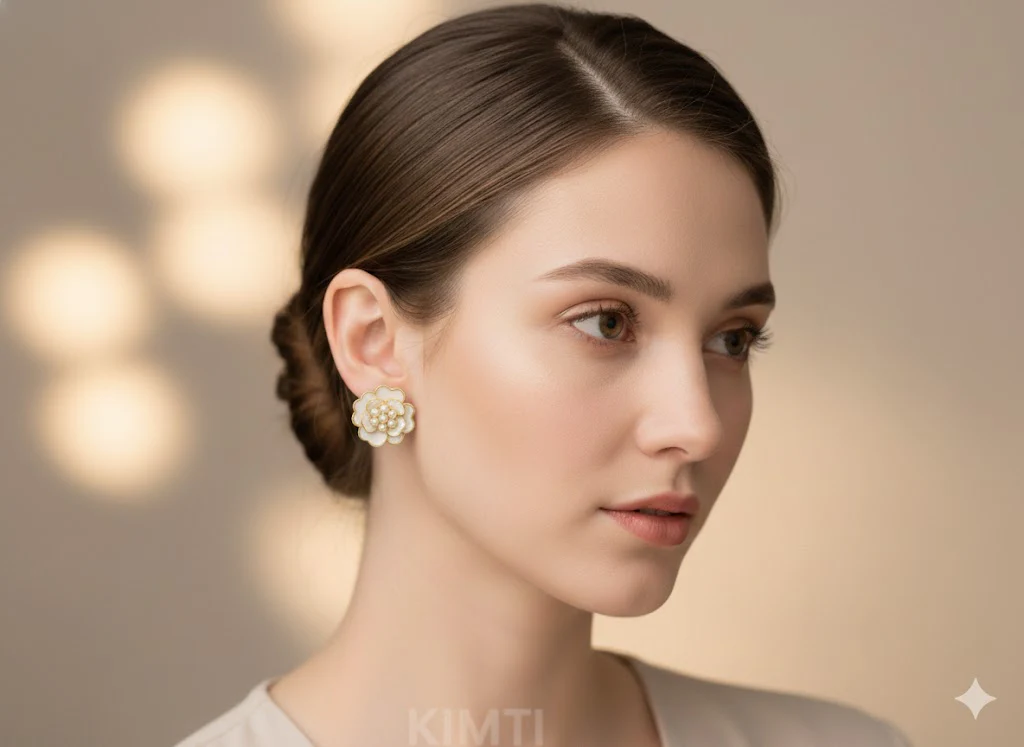 White Petal Perfection Flower Stud Earring - Image 2