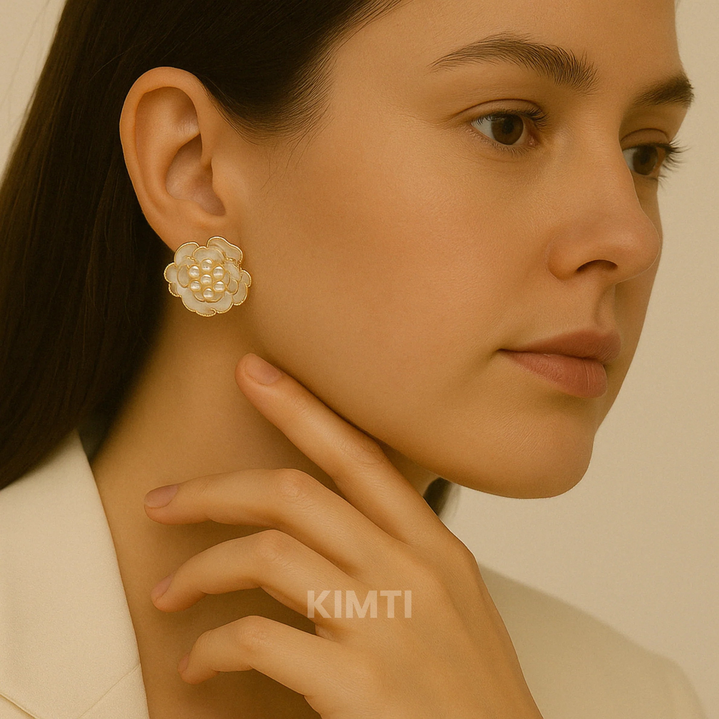 White Petal Perfection Flower Stud Earring - Image 3