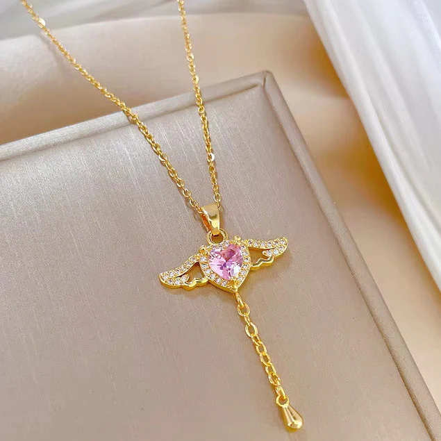 Wings of Love Anti Tarnish Pink Necklace - Image 2
