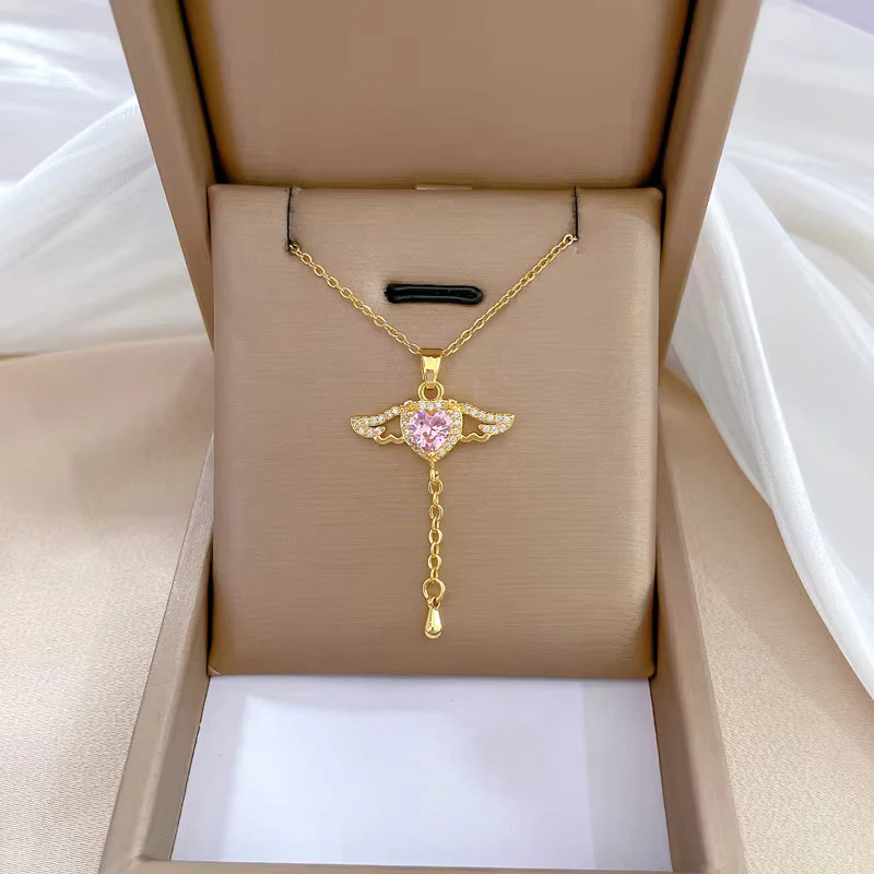 Wings of Love Anti Tarnish Pink Necklace - Image 3